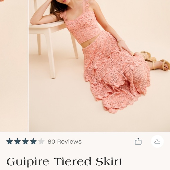 FARM Rio Peach eyelet Tiered Midi A-Line Skirt asymmetric hem sz L side zip - Picture 5 of 10